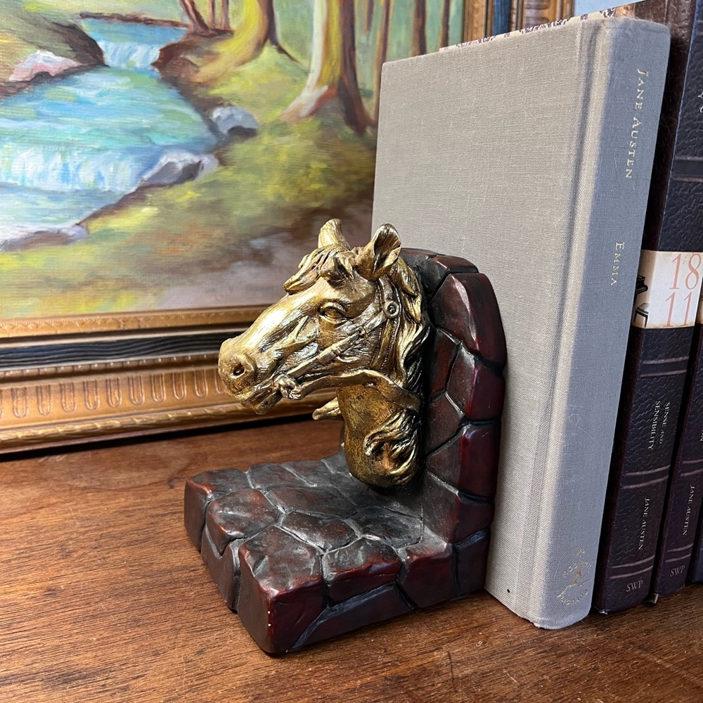 Vintage brass toned horse head bookend